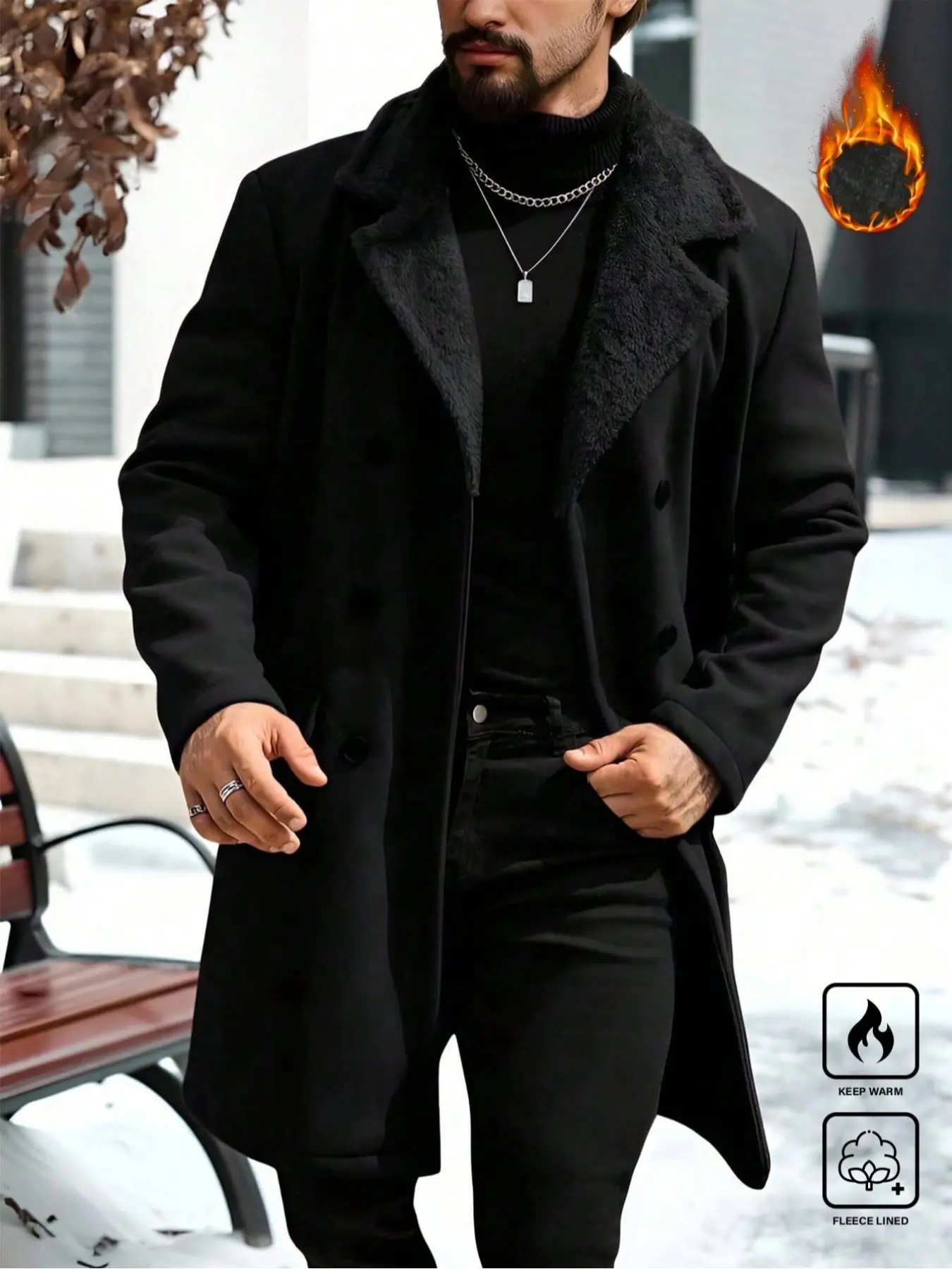 Men's Fitted Long Sleeve Plain Coat, Casual Business Commute Outdoor Jacket, Winter Warm Insulated Outerwear Gift for Boyfriend Husband