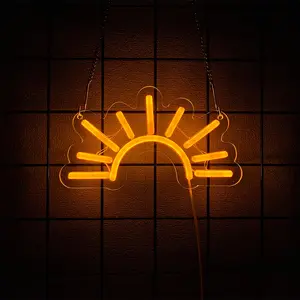 Orange Sunrise Sunset Neon Sign Boho Wall Art Neon Lights for Bedroom Sun on The Horizon LED Signs Wall USB Night Room Decor for Living Room, Kitchen, Bathroom, Office Decor, Christmas Gifts
