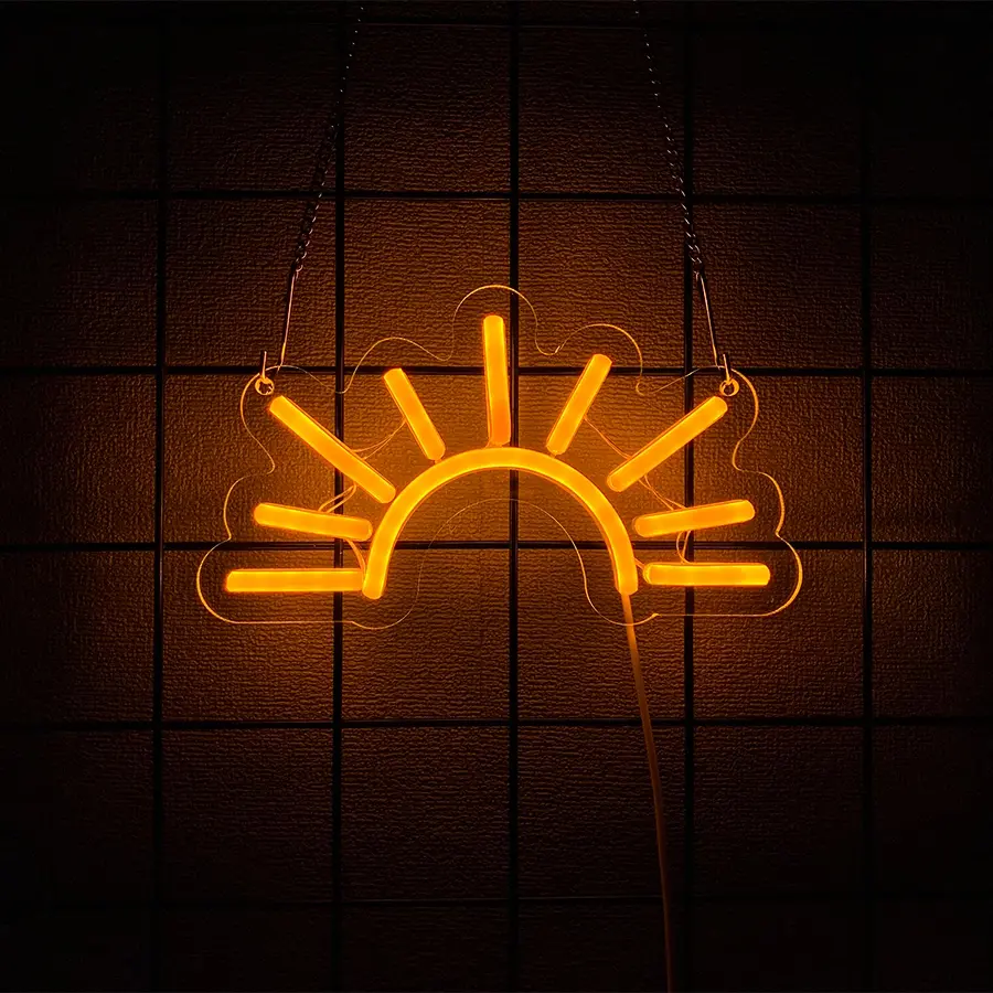 Orange Sunrise Sunset Neon Sign Boho Wall Art Neon Lights for Bedroom Sun on The Horizon LED Signs Wall USB Night Room Decor for Living Room, Kitchen, Bathroom, Office Decor, Christmas Gifts