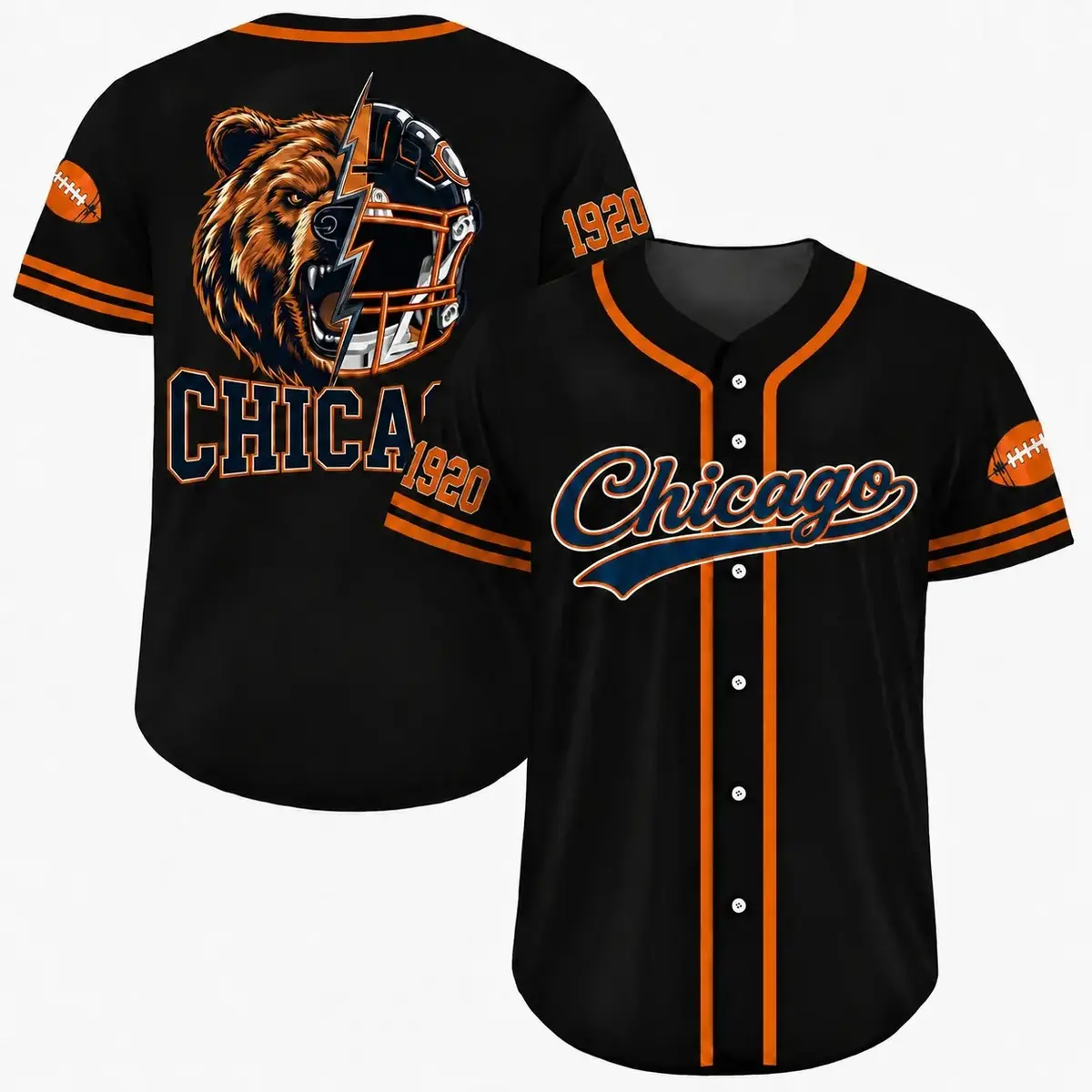 Football Team Baseball Jersey, Game Day Shirt for Football Lover, Black Orange Navy Baseball Jersey Uniform, Sport Casual Everyday Outfits - Colors Available, Outdoor Apparel,Gift for Game Day, Sporty Chic, Football Fashion