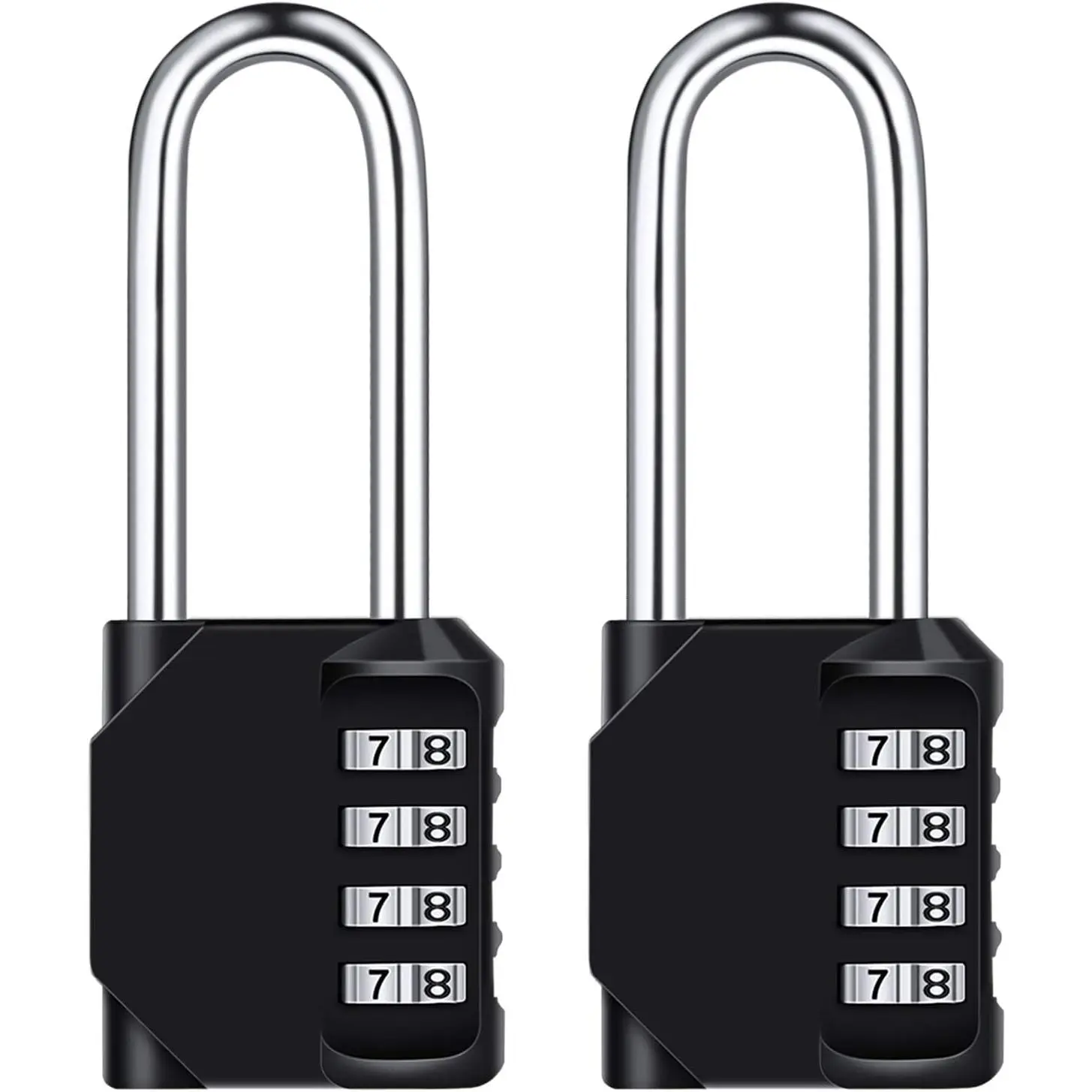 2-Pack Long Shackle Combination Padlocks, 2.6in Length, 4-Digit Resettable, Metal Steel Construction, Weatherproof Seal, High-Security Locks for Schools, Gyms