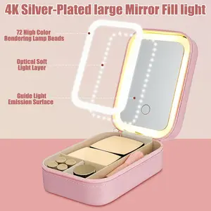 Makeup Mirror For Women, Travel Makeup Case Cosmetic Bag Organizer With Mirror, Beauty Tools Mirrors With Adjustable 3 Color, Rechargeable, Women'S Day Gift, Makeup Mirror, Can Be Used For Travelling, Beauty And Personal Care Use, Valentine'S Gifts
