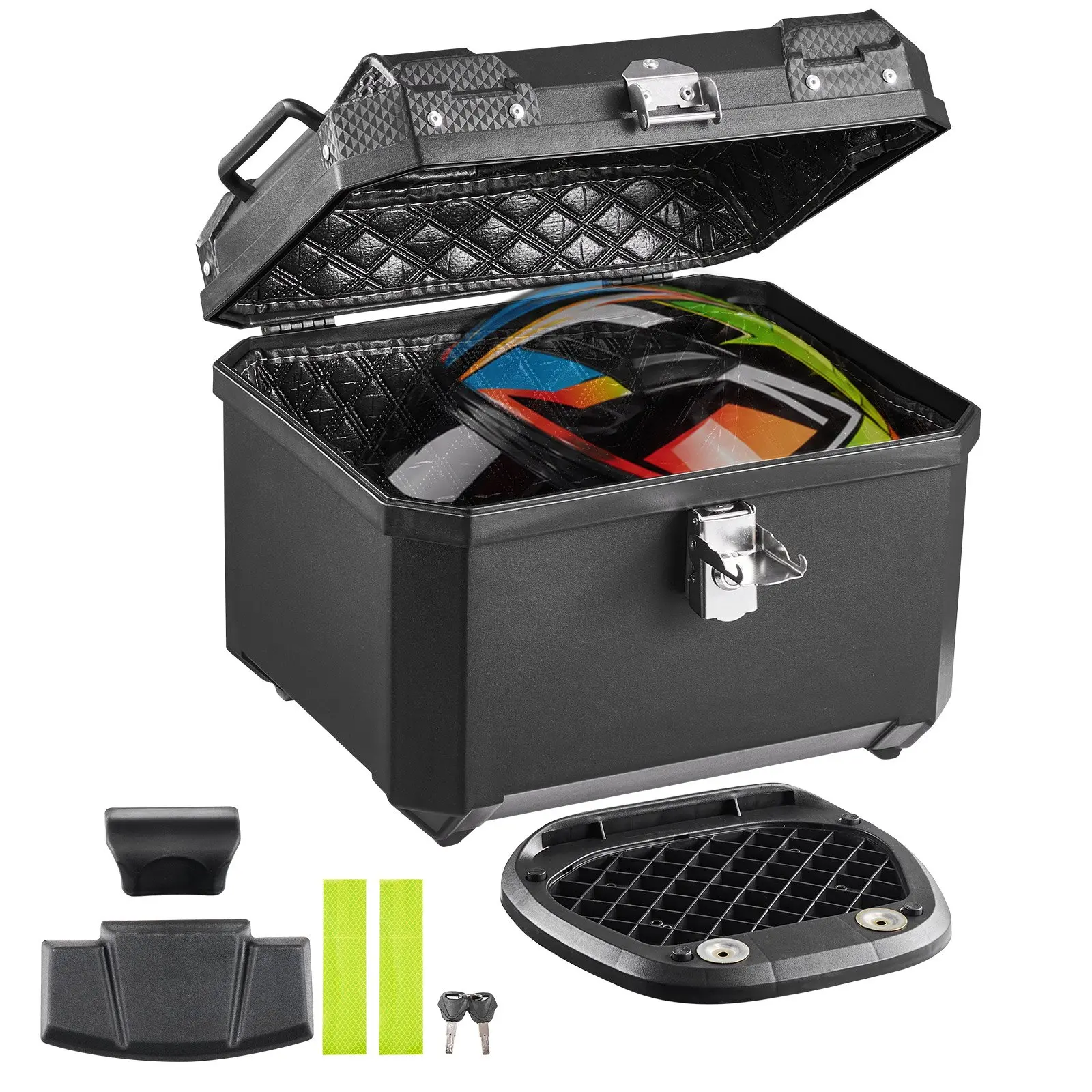 VEVOR 45L Universal Waterproof ABS Plastic Motorcycle Top Case - Detachable Tail Box with Multi-Hole Base, Security Lock, Leather Liner & Ample Storage Space for Luggage