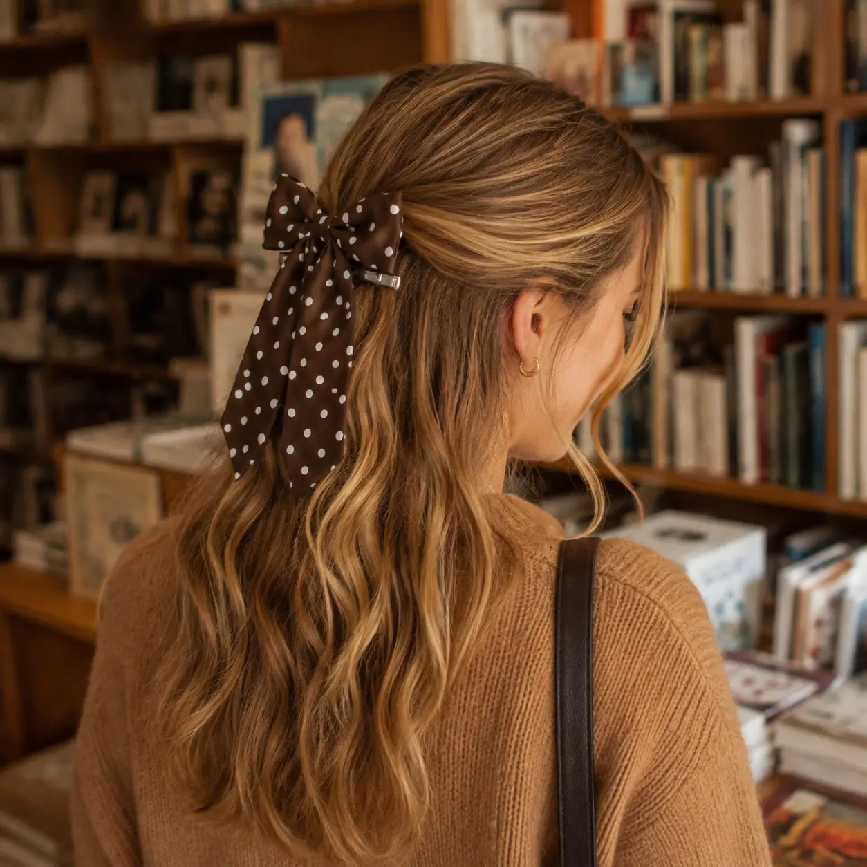 Large Polka Dot Hair Bow Clip with Long Tails, Perfect for Half-Up Hairstyles, Ideal for Daily Casual & Date Night Looks