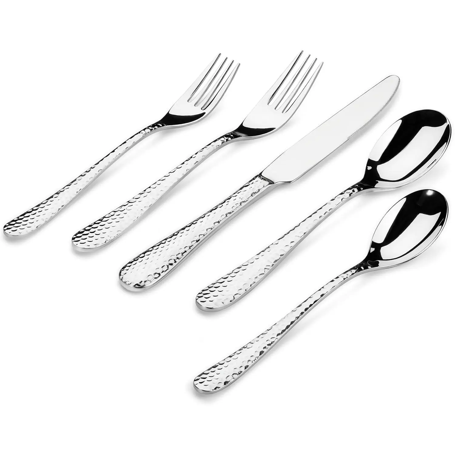 18/10 Stainless Steel Hammered Flatware Set - 30-Piece Cutlery Set for 6, Modern Heavy Duty Tableware for Table Dining, Dishwasher Safe Kitchen Utensils