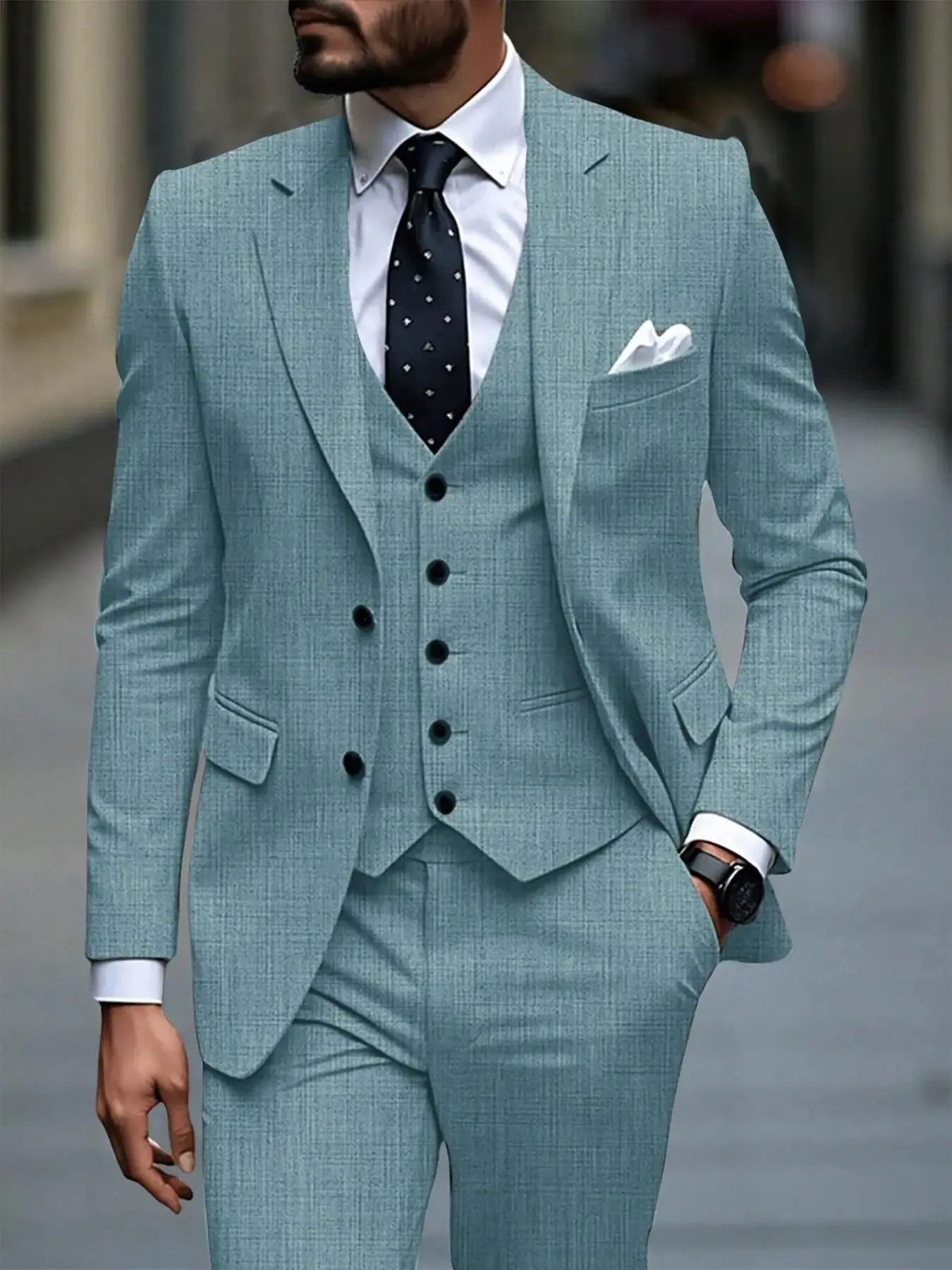 Men's Luxury Suit Set, Fine Checkered Craftsmanship, Luxury Business Suit，Two-Piece, Notch Lapel Double Button, Light Luxe Business Style, Tailored Fit, Business Travel, Party, Fashion Streetwear