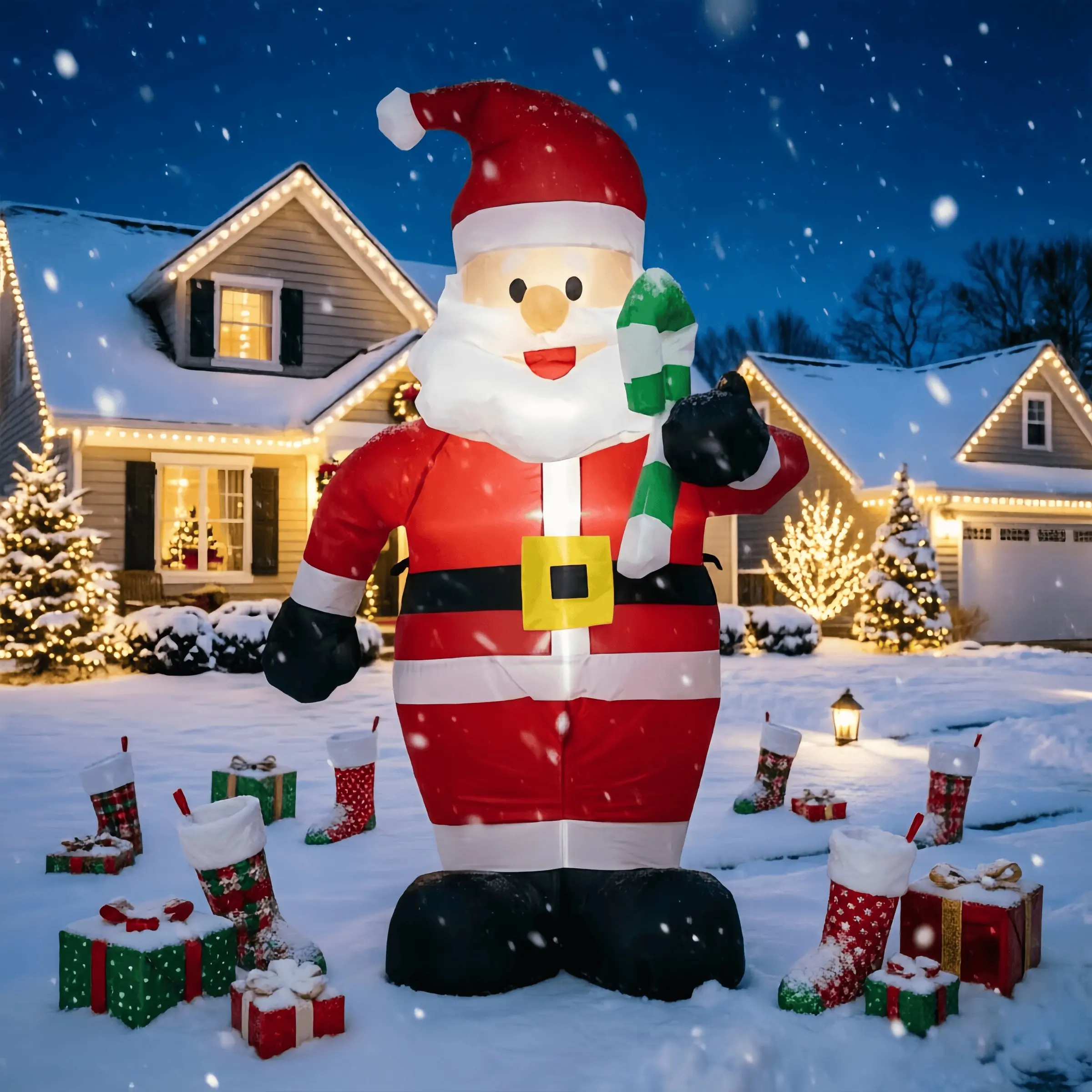 4FT Christmas Theme LED Light-Up Inflatable Santa Claus Porch Decoration, Home Garden Outdoor Decor Christmas Party Festival Atmosphere Decorations, Party Atmosphere Props