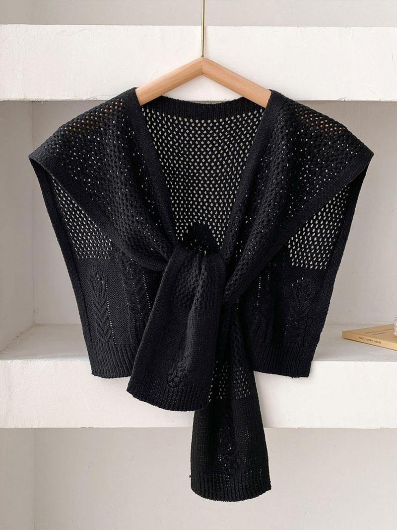 Women's Solid Color Hollow Out Cable Knit Shawl, Casual Open Front Long Sleeve Cover Up Top for Spring & Fall, Fashion Women's Knit Clothing for Daily Wear