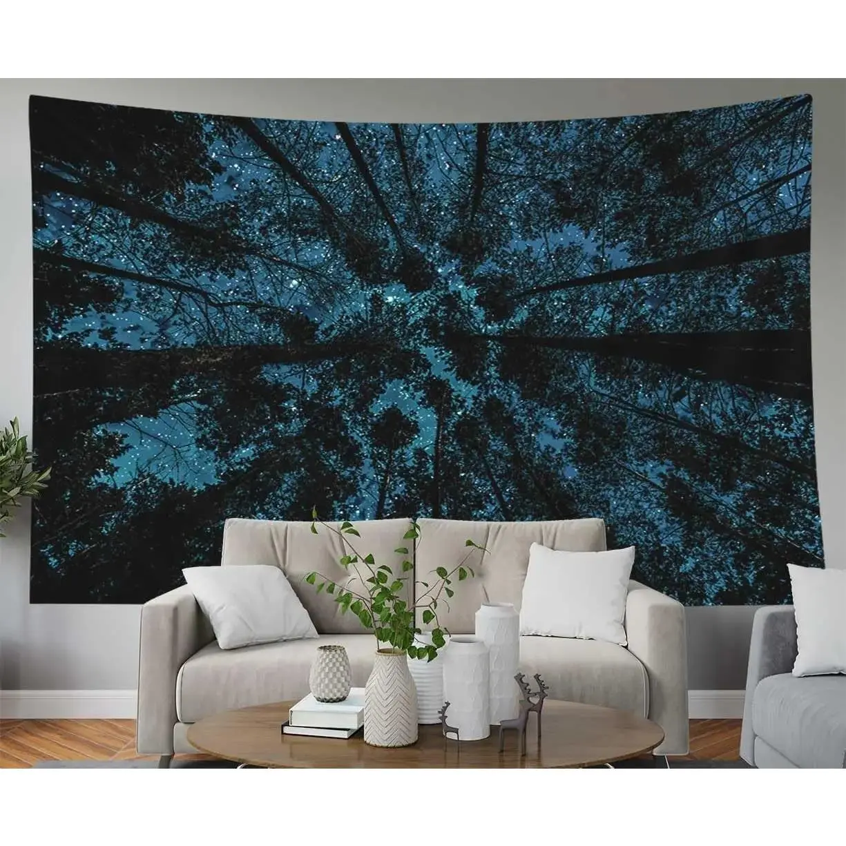 Forest Tapestry Aesthetic Tapestry Forest in Night Sky with Stars and Clouds Door Tapestry 80X60 Tapestry Present for Families Bedroom Decoration Items