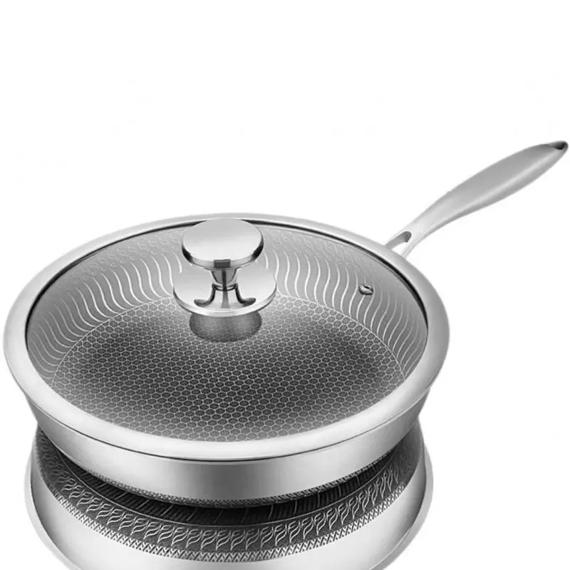 Stainless Steel Nonstick Frying Pan with Lid, Honeycomb Texture, Oven & Induction Safe, Ideal for Eggs and Omelets, Durable Cooking Tool, Non Stick Cookingware