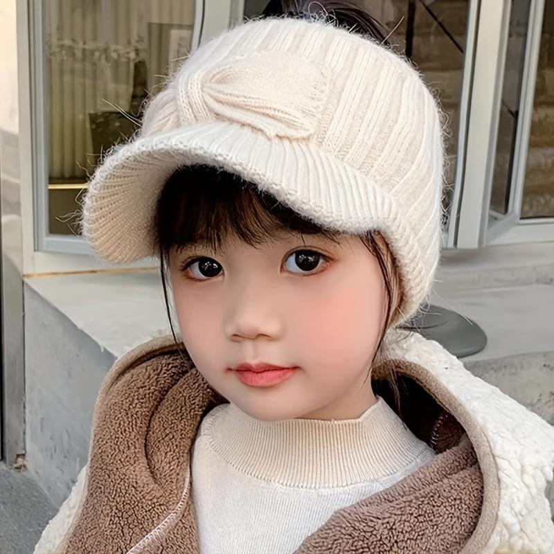 1pc Kids' Winter Cap with Cute Bow - Warm Duckbill Hat for Girls, Pink, Stretch Fit, Ear Warmer, Perfect for Fall/Winter Outdoor Activities, Cycling, and Hiking - Fits Ages 3-8, Winter Kids Wear |         Cute Animal Design |         Stretchy Fabric Hat