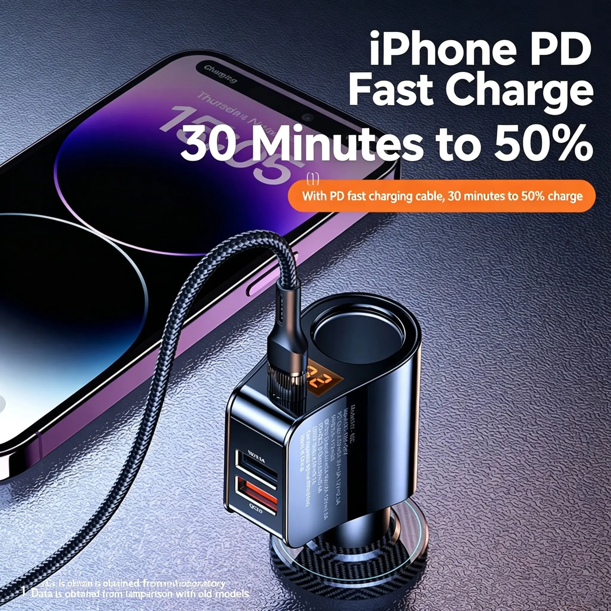 80W Car Charger Cigarette Lighter Splitter, PD30W & QC3.0 Fast Charging Adapter with Digital Voltage Display, Extra Top Socket for Dashcam & Vacuum, 12V-24V Universal Car Accessory