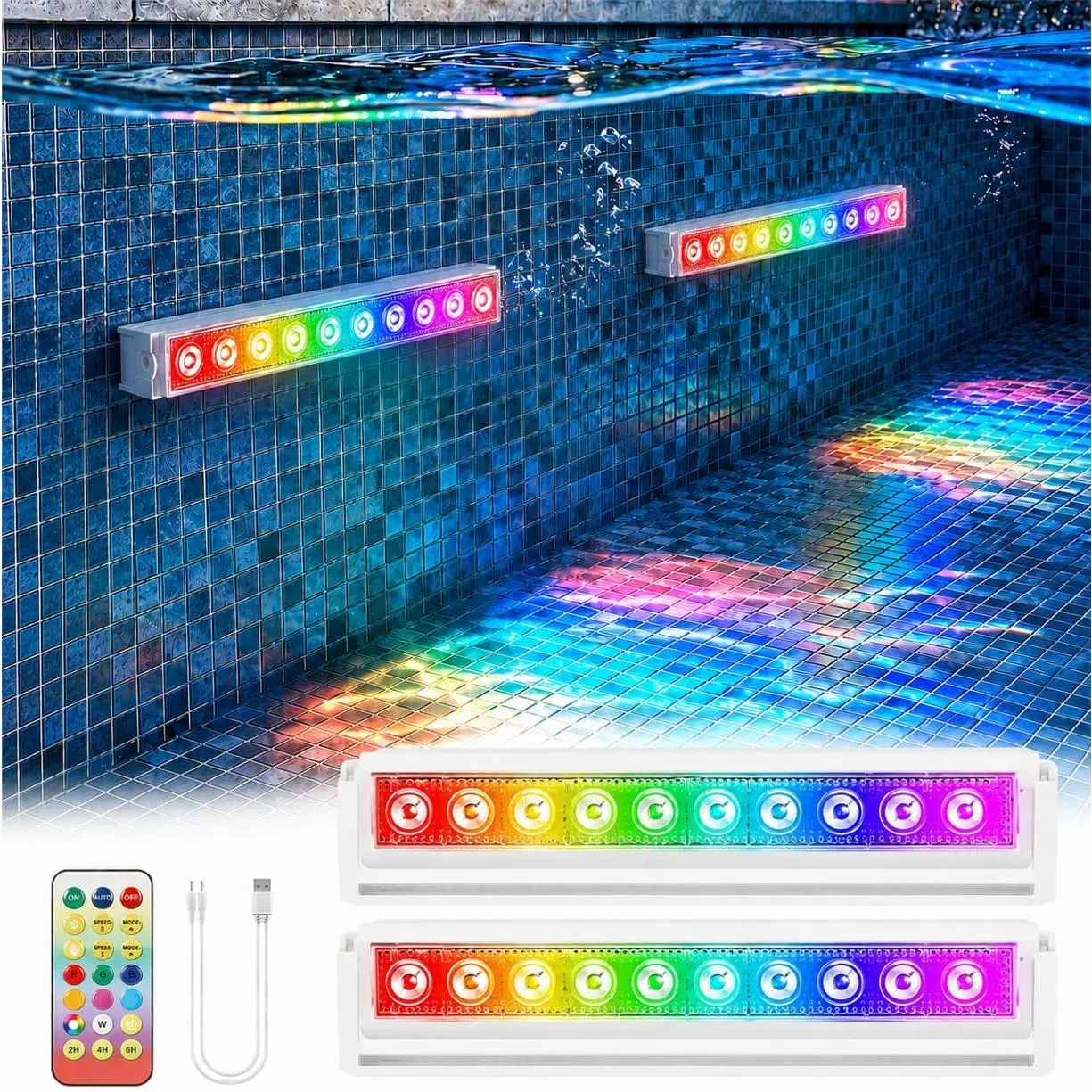 Rechargeable Submersible LED Pool Lights with Remote, 2 Pack, IP68 Waterproof for Inground Pools, Above Ground Pools, Hot Tubs, Vase Bases (2, Multicolor)