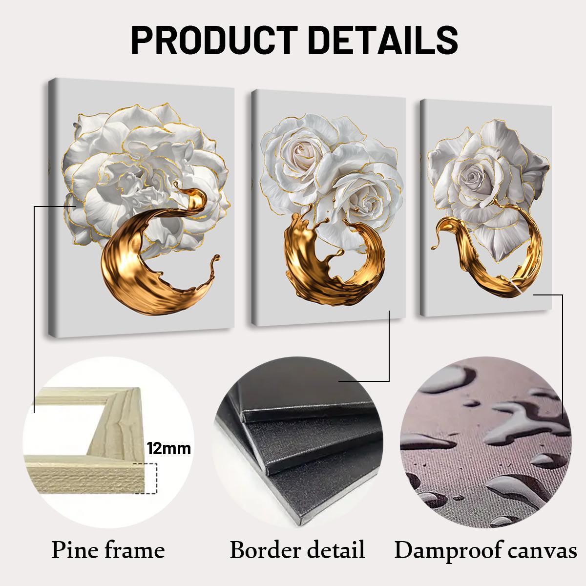 2D Flat Wall Decor Framed 3 Counts/Set, Floral Prints Flower Pattern Painting, Modern Home Decor For Living Room, Bedroom & Office