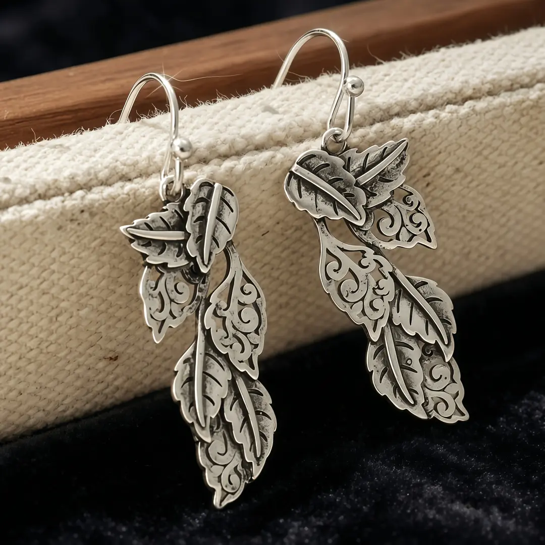 Vintage Leaf Dangle Earrings, Tone Hollow Vine Layered Leaf Drop Ear Hooks, Boho Long Dangling Metal Ear Jewelry, Minimalist Retro Accessory for Daily Commute Dating Outfit Gift