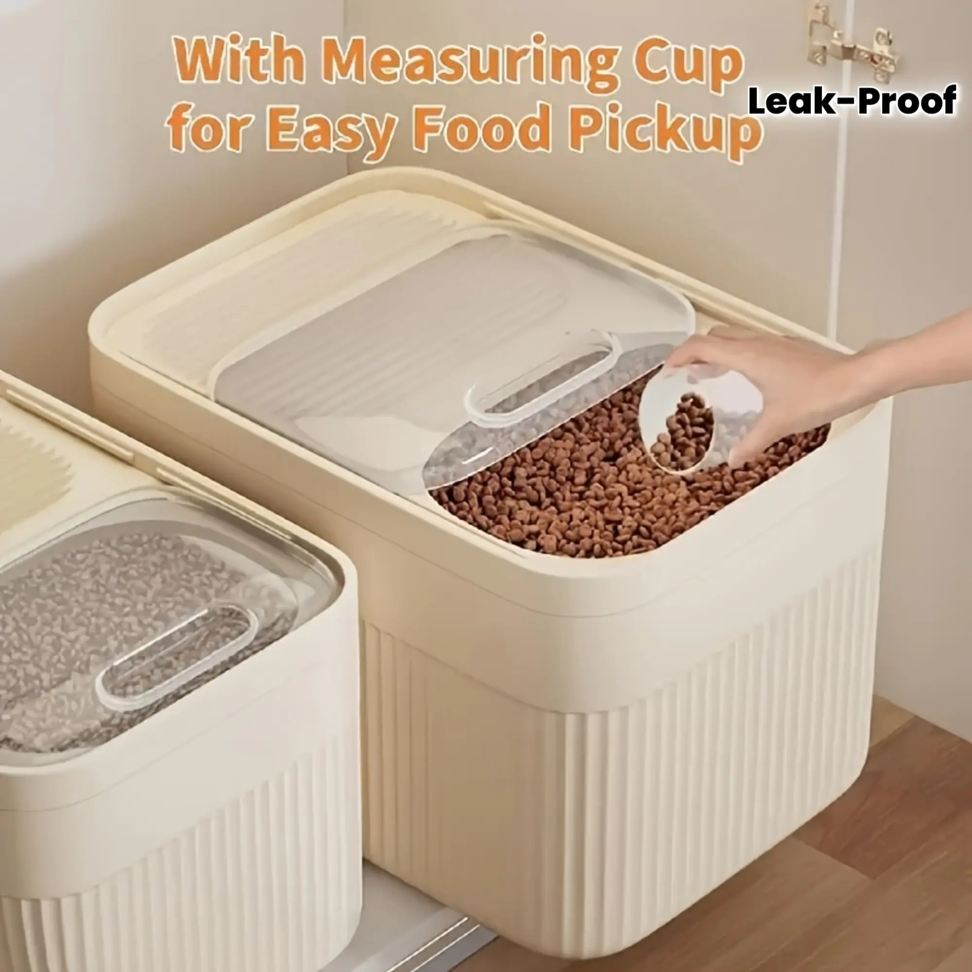 1 Set Pet Dry Food Storage Container Leak Proof Kibble Canister With Flip Viewing Window Includes Storage Bucket & Measuring Cup Suitable For Dogs Cats Small Animals Pet Feeding Supplies