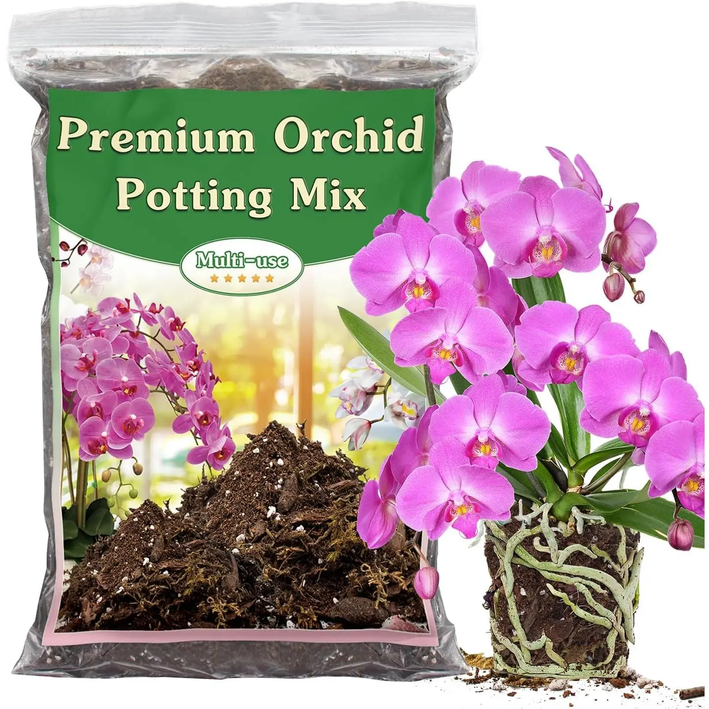 Orchid Potting Mix,1 Quart  Orchid Potting Mix for Repotting with Dried Forest Moss Perlite Stone Coco Peat and Pine Bark, Well-draining Orchid Bark Potting Mix