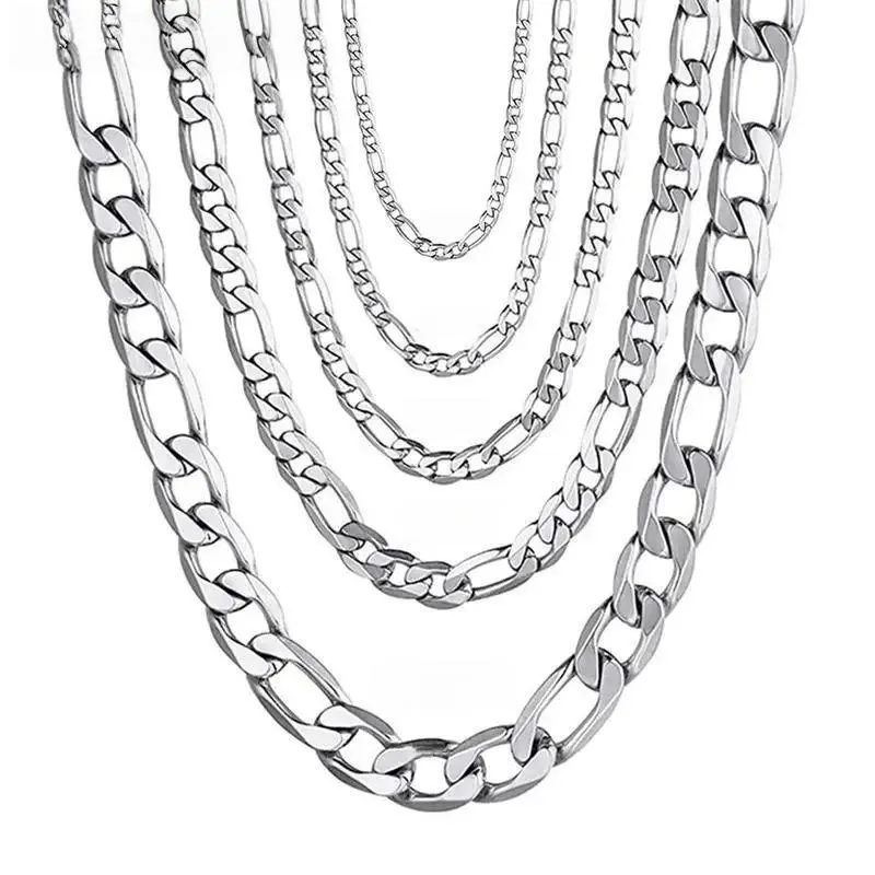 925 Silver Figaro Chain 2MM/4MM/6MM/8MM Men Women Stainless Steel Necklace Fashion Cool Accessories