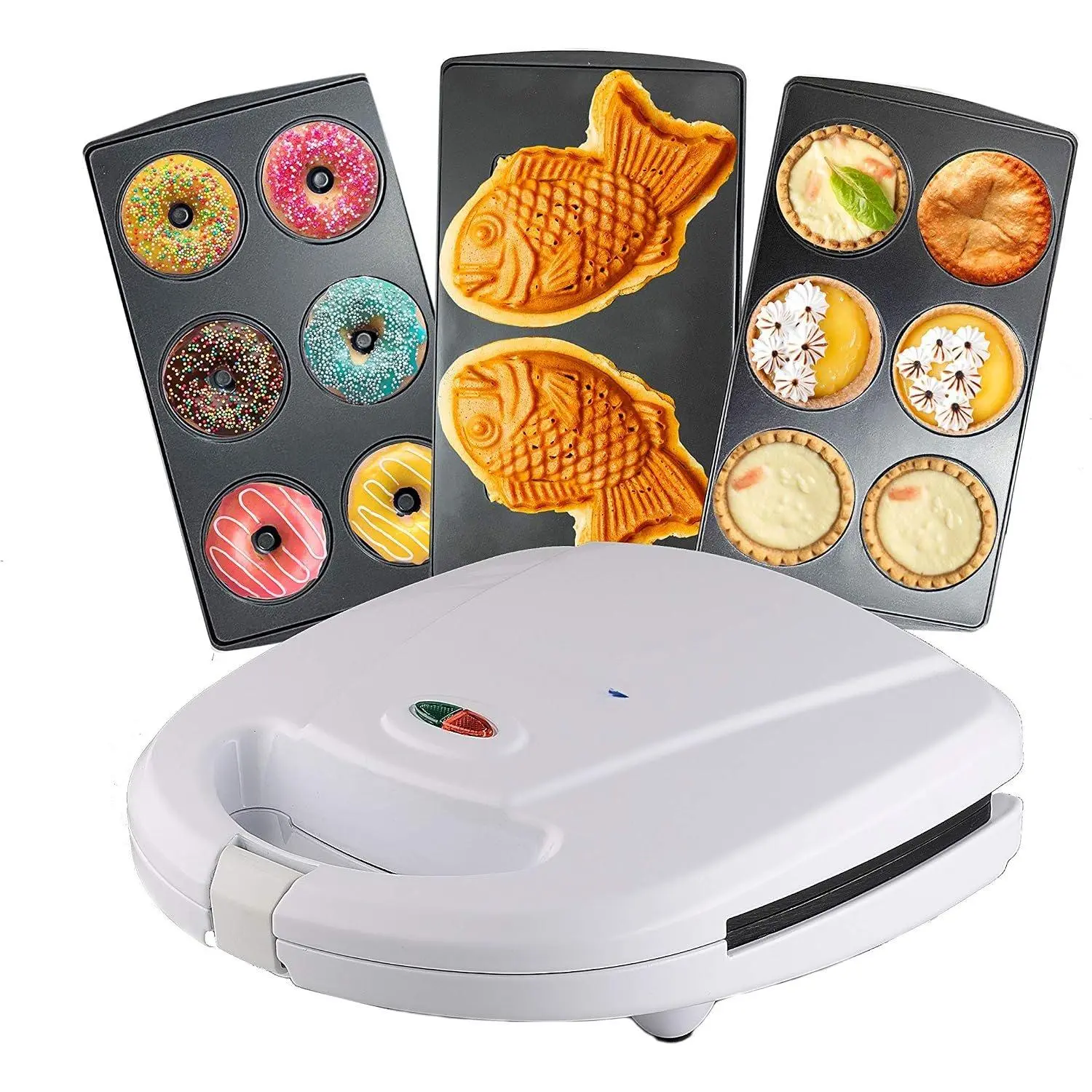 Mini-Donuts Maker, Mini-Pie and Quiche Maker, Taiyaki Maker –  3 in 1 Three Slices Detachable Dessert Maker by  – White AC 110-120V 50/60Hz 700-800W