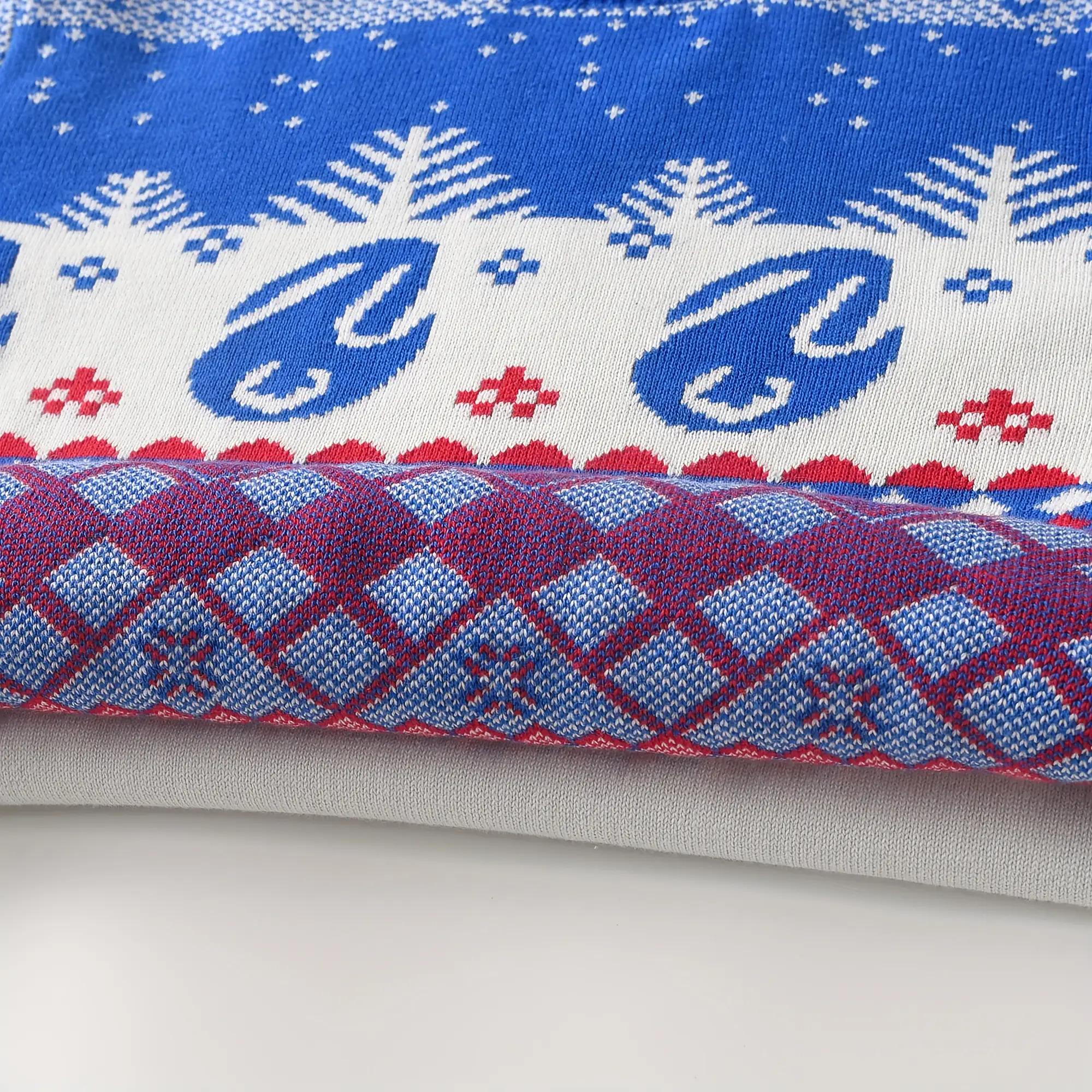 Boys' Heavy-Duty Winter Sweater - Double-Layer Thick Knit Pullover with Reindeer & Snowflake Christmas Pattern, Blue/Red/White Sweater Vest for Kids, Machine Washable Round Neck Long Sleeve Coat-like Top (Holiday & Casual Attire)