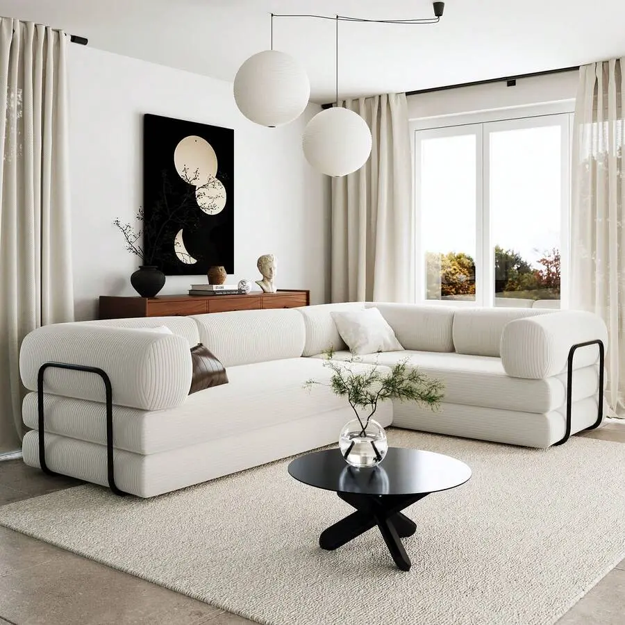 Modular L-Shaped Sofa Bed With Reversible Chaise Lounge, Convertible Sleeper Sofa Small Spaces, Corduroy Sectional Couch With Storage, Foldable Futon Apartments, Living Room, Guest Bed, Modern Furniture With No Assembly Required, Boneless Sofa
