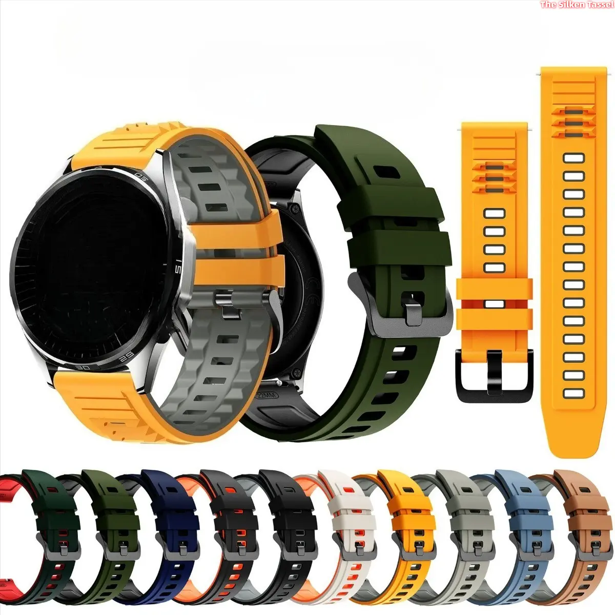 22mm Two-Tone Silicone Watch Band, Dinosaur Rugged Sport Replacement Strap Compatible with Suunto 9 Peak, Huawei Watch, Xiaomi Redmi, Samsung, Coros, Garmin Smart Watch, Breathable Dual Color Rubber Wristband with Metal Buckle