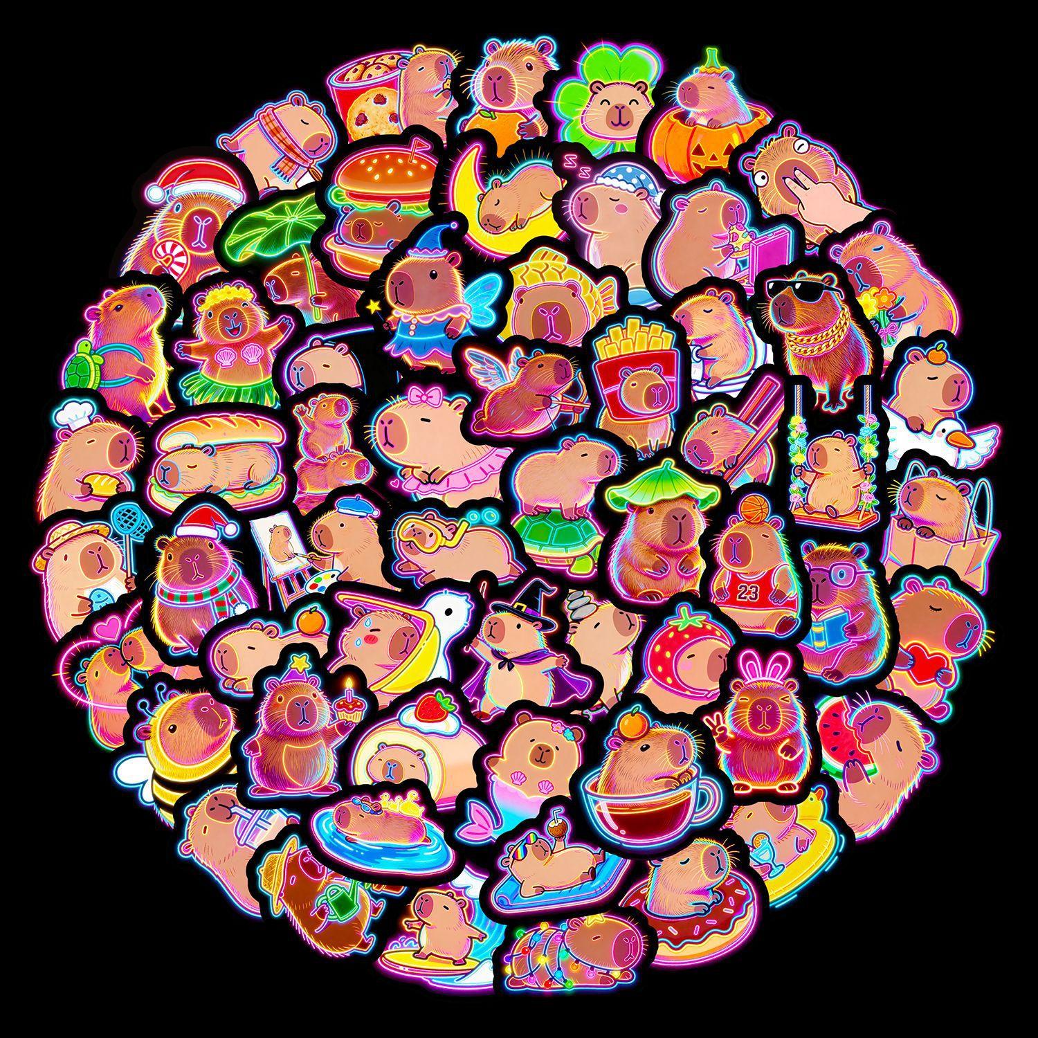 60 PCS Aesthetic Neon Capybara Stickers Pack, Waterproof Funny Animal Decals for Skateboard Luggage Journal Planner, Kawaii Capybara Stuff Gifts Capybara pull up!🚗✨ Decorating my hydro flask with these aesthetic neon capybaras!