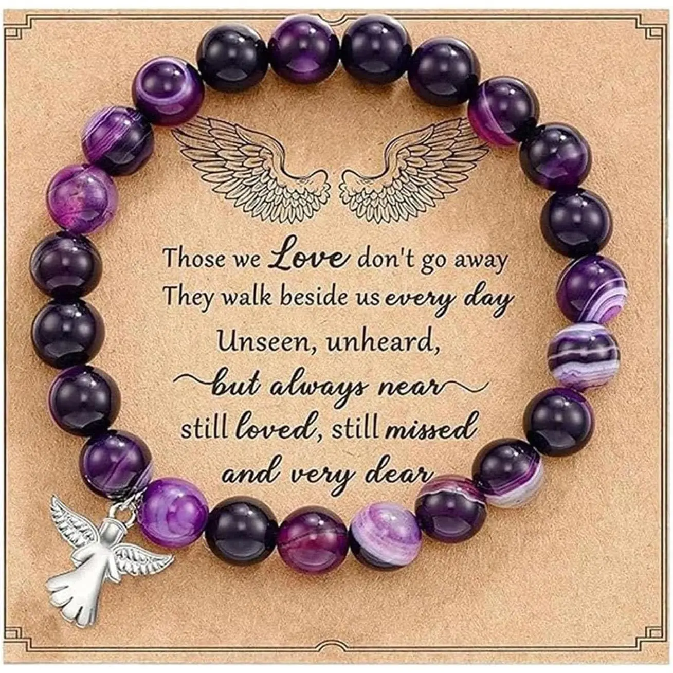 Memorial Sympathy Bereavement Angel Guardian Protection   Stone Beaded Stretch Elastic Adjustable Bracelet Faith and Love Inspirational Bangle