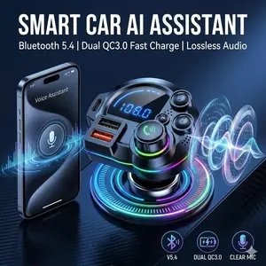 [Father’s Day Gift]Bluetooth 5.3 Car FM Transmitter, Bluetooth Car Adapter with 30W PD & USB Fast Charging, Colorful RGB Light, Hands-Free Calling, Bass Music Player, Type-C Port for Outdoor Use