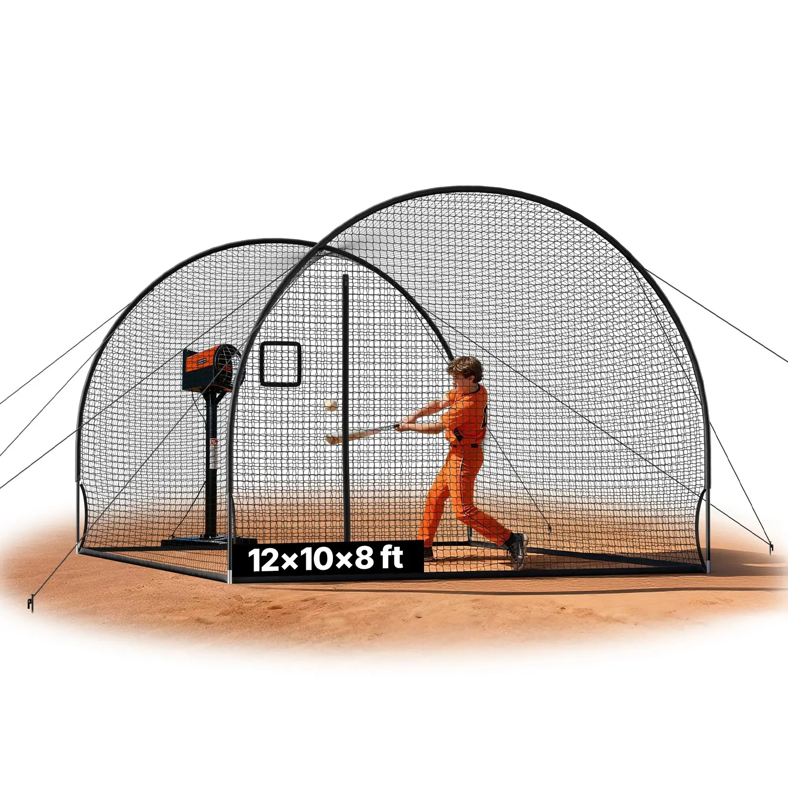 VEVOR Baseball Batting Cage, 12.0x 10.2x 7.6 FT Freestanding Portable Batting Cage, Hitting Cages with 4-Ply Knotless Polyester Pitching Machine Opening, Battings Cages Netting for Indoor Outdoor