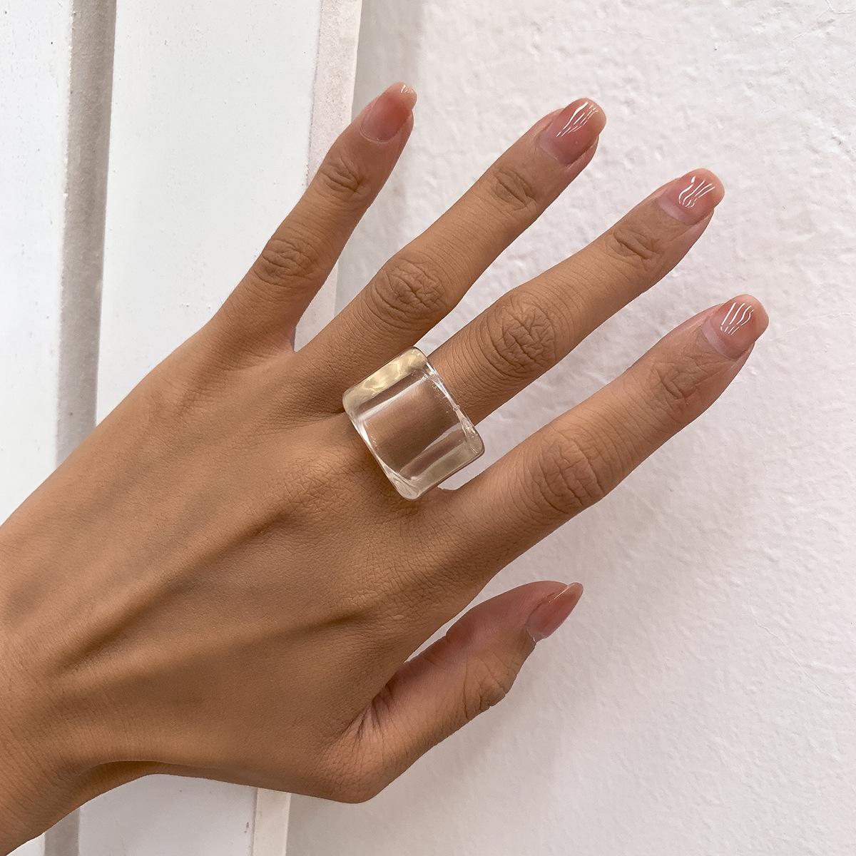 Trendy Colorful Acrylic Plain Ring Geometric Square Wide Resin Band Fashion Minimalist Jewelry for Women Men