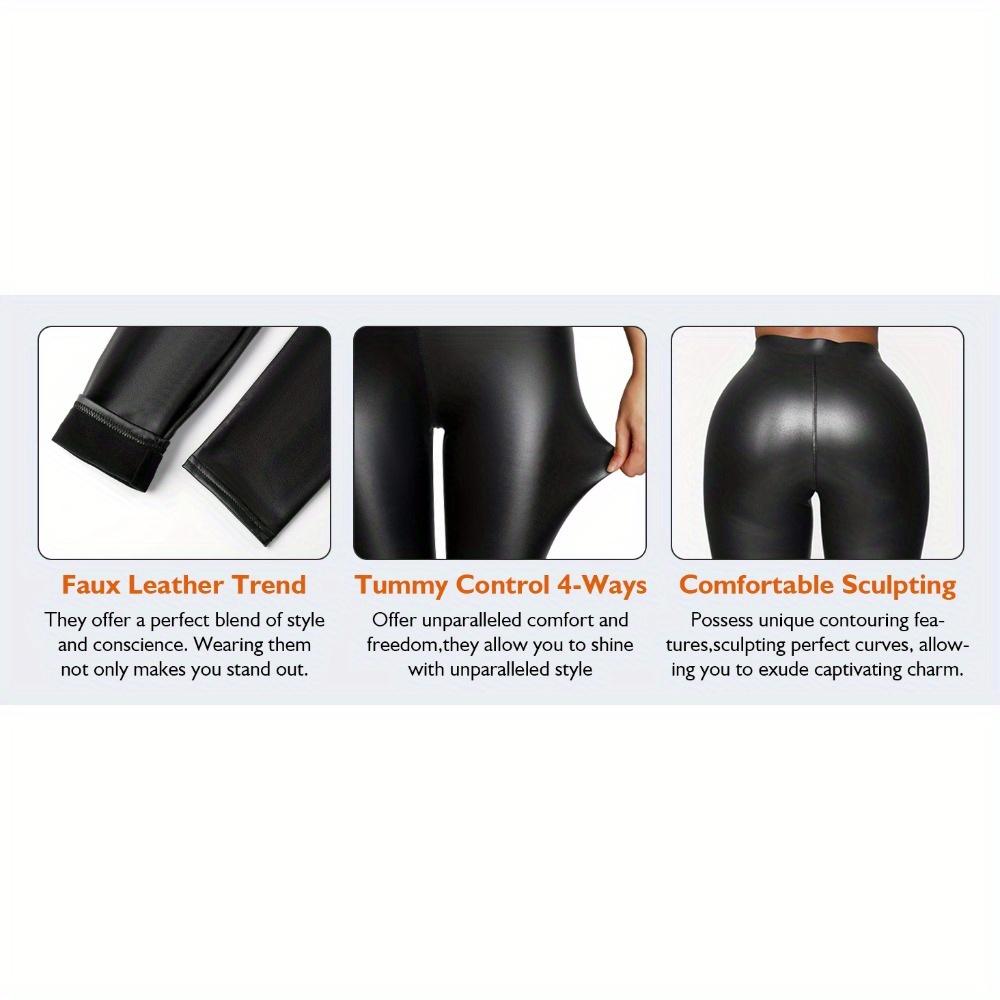 Plus-size women's faux leather leggings, high-waisted leather pants, tummy-shaping elastic leather pants