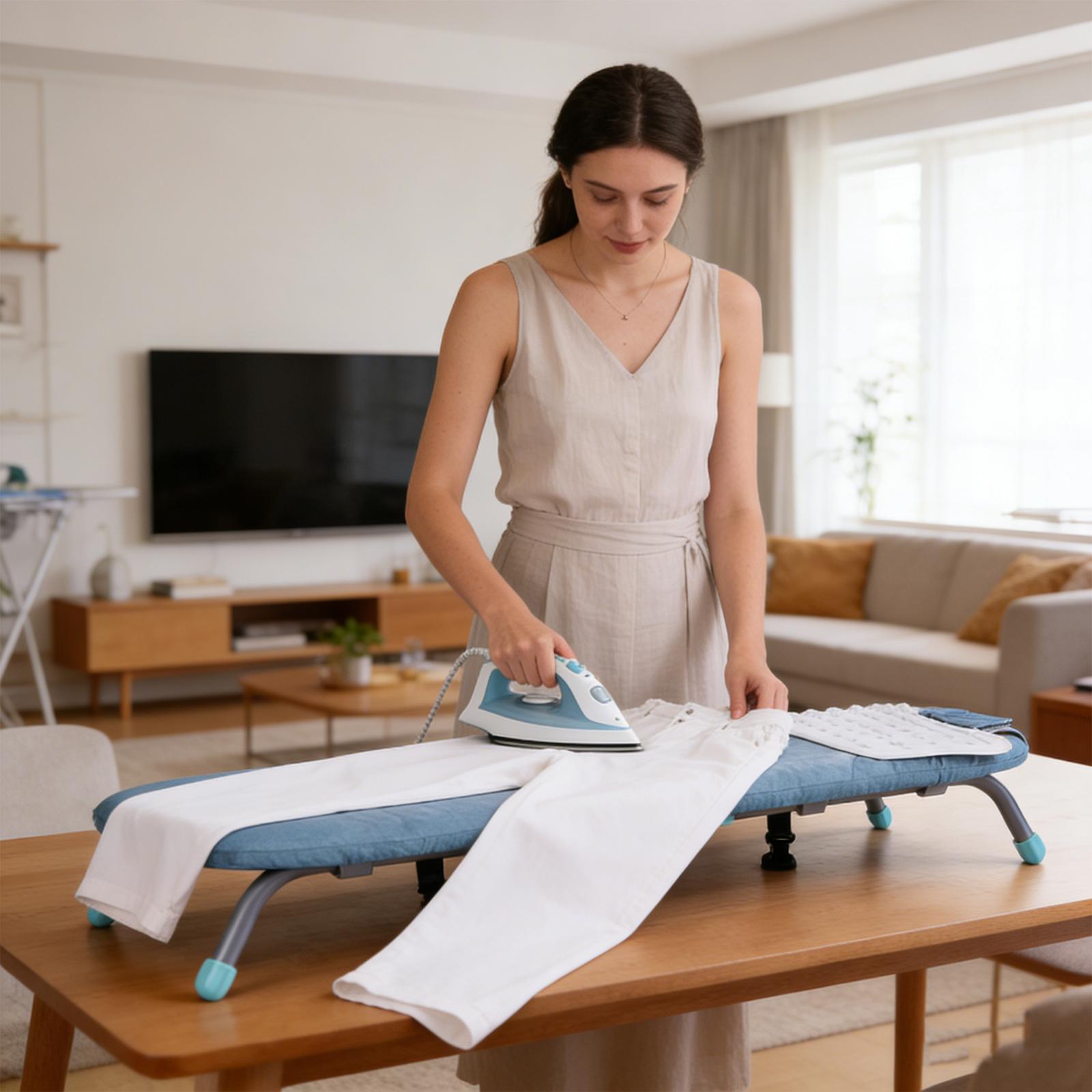 Travel Compact Ironing Table Metal Mesh Panel Space-Saving Ironing Board with Iron Mat with Non-Slip Feet Set for Dorm Rooms RVs Travel Apartments NEW