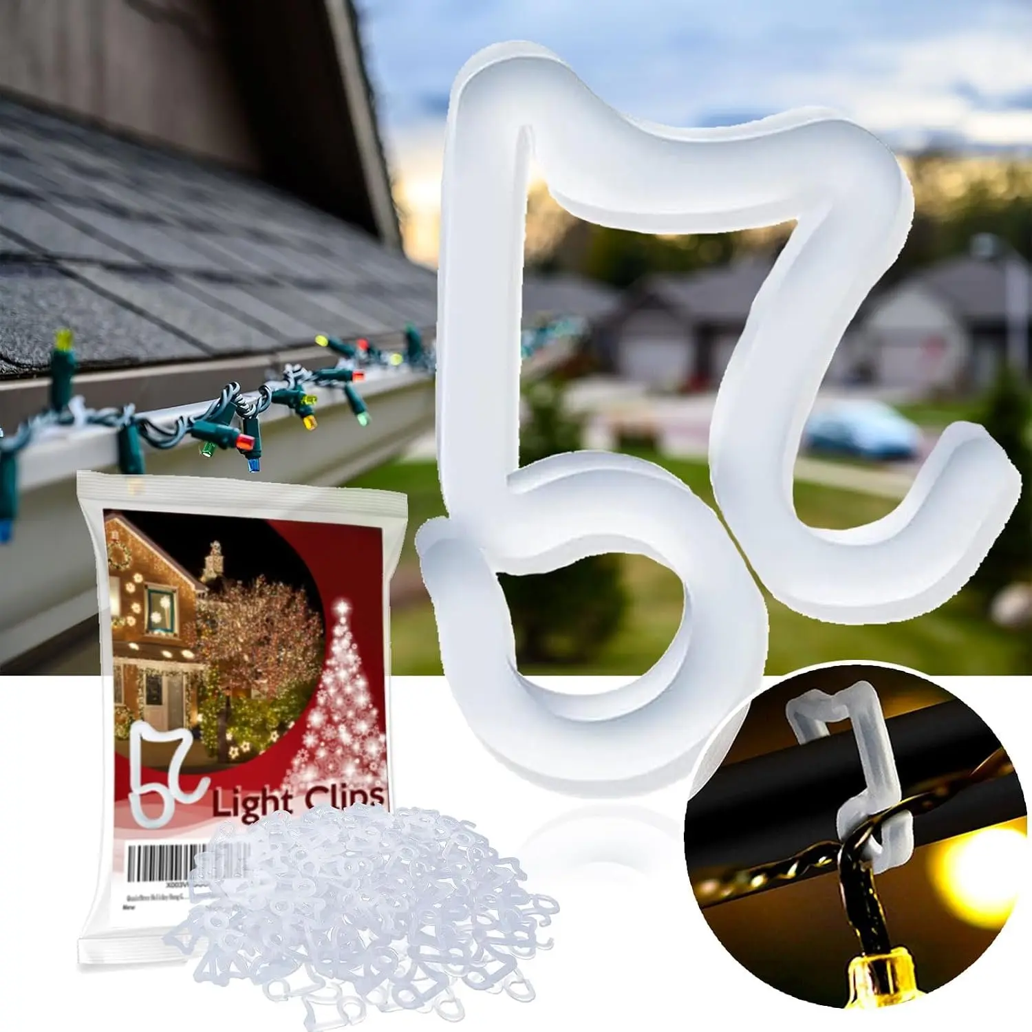 Holiday Light Clips 100 count Sturdy Christmas Light Clips Light Hanger Hooks For Gutters, Strengthen Light Hooks For Holiday Party Light Strings Outdoor Hang Gutter Hooks For Halloween Xmas Decoration