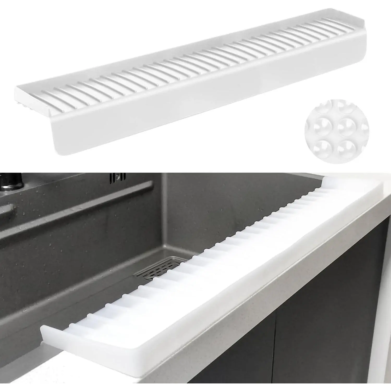 Transparent Silicone Sink Edge Protector (4*30in) - Multifunctional Cleaning Splash Guard & Draining Mat for Kitchen, Bathroom Sinks, Steel Granite Quartz Countertops