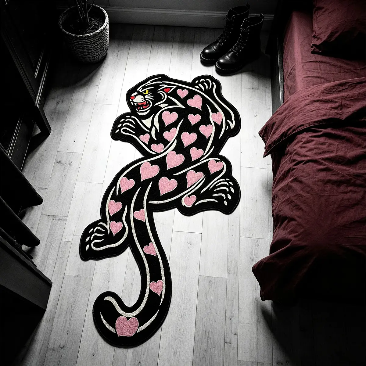 Funny Shape Rug, Heart Panther Carpet, Y2K American Vintage Bedroom Bedside Mat, Halloween Gift, Living Room, Gaming Room, Study Room