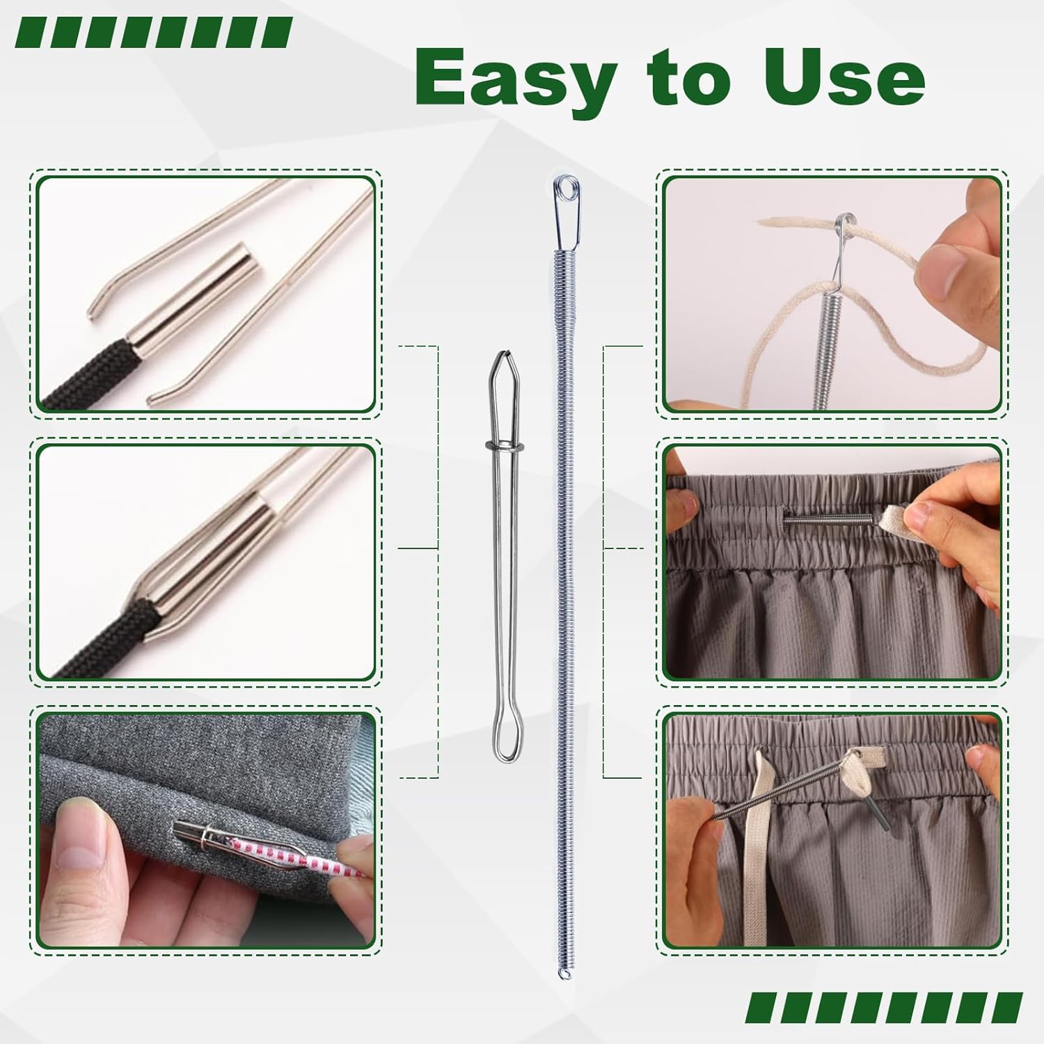 4 count Drawstring Threader Tool, Stainless Steel Long Loop Turner Sewing Tools and Short Rope Threading Clips, Bodkin Sewing Tools for Easily Threading Hoodies, Jackets and Pants Ropes