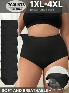 Summer Plus Size Women's Mid-Waist Triangle Panties, Seamless Breathable Comfort Underwear, Lingerie, Full Coverage, Elastic Waist Briefs, Basic Panties, Every Day Wear, All Seasons