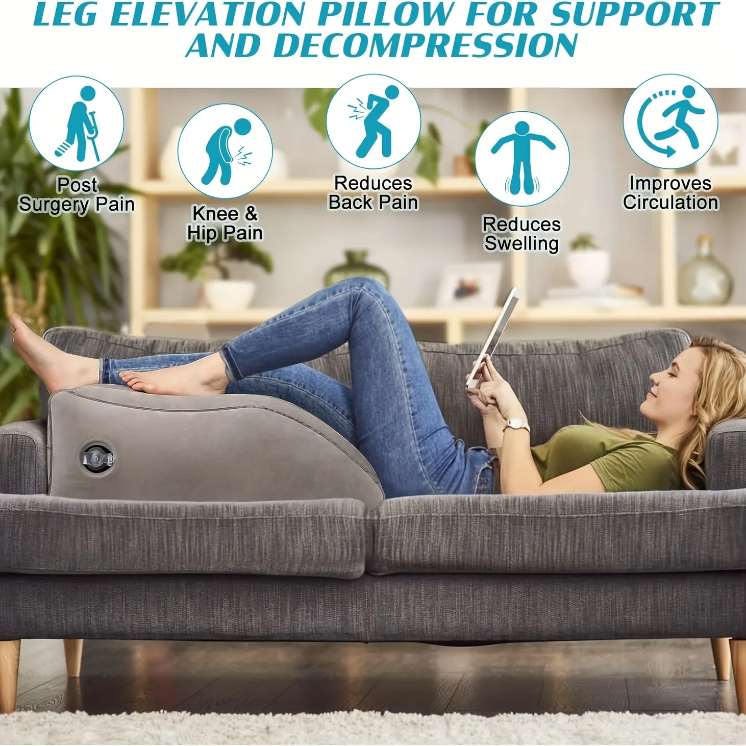 Adjustable Inflatable Leg Pillow for Knee Hip Back Discomfort Relief, Boost Blood Flow, Suitable for Post-Surgery Recovery & Daily Comfort
