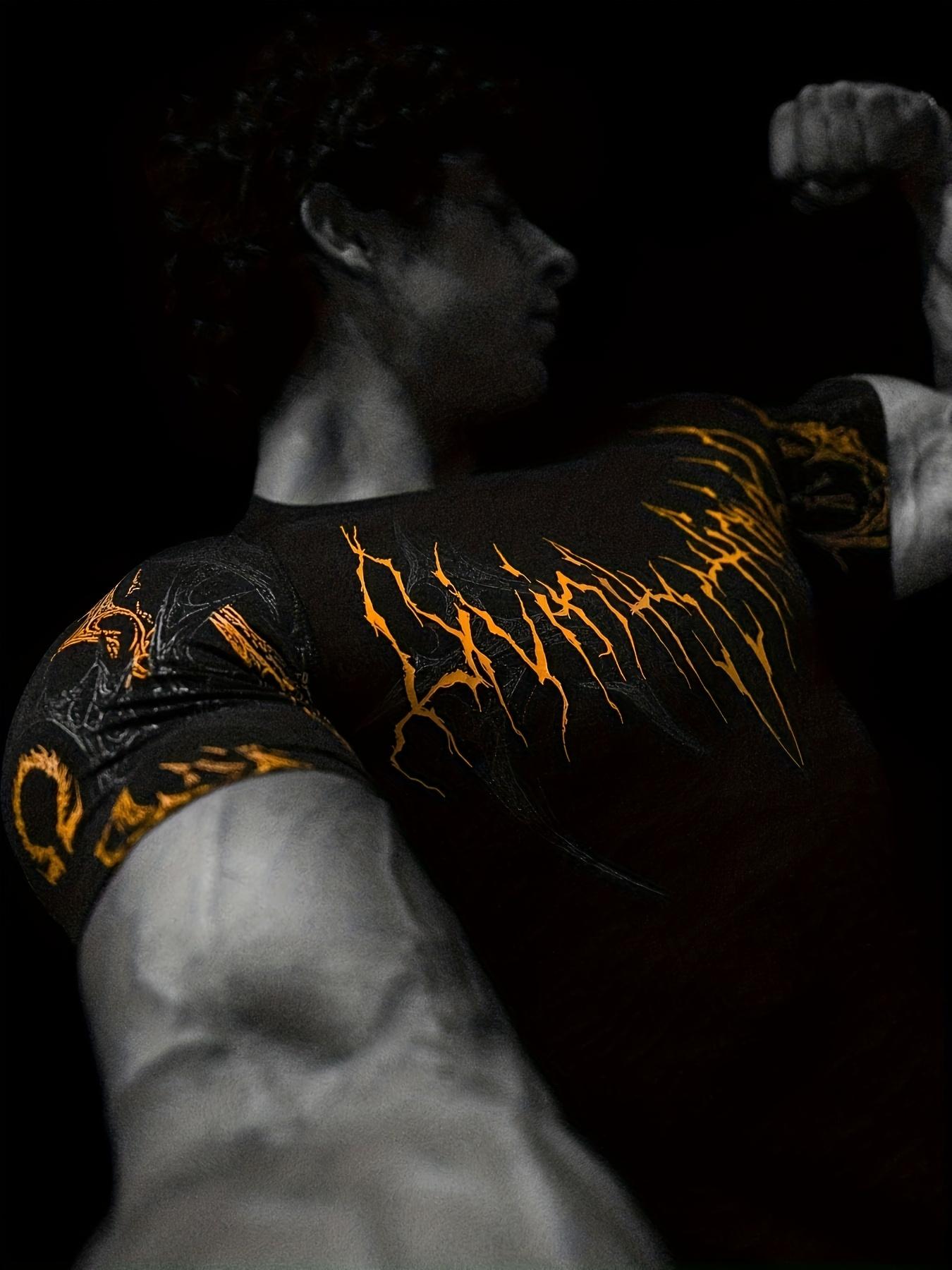 Men's Compression Short Sleeve T Shirt S XXL High Elasticity Muscle Fitness Shirt Unisex Black Tight fitting Red Geometric Muscle Texture Quick drying Moisture wicking for Workouts Yoga Beach Gym Tees Athletic Apparel