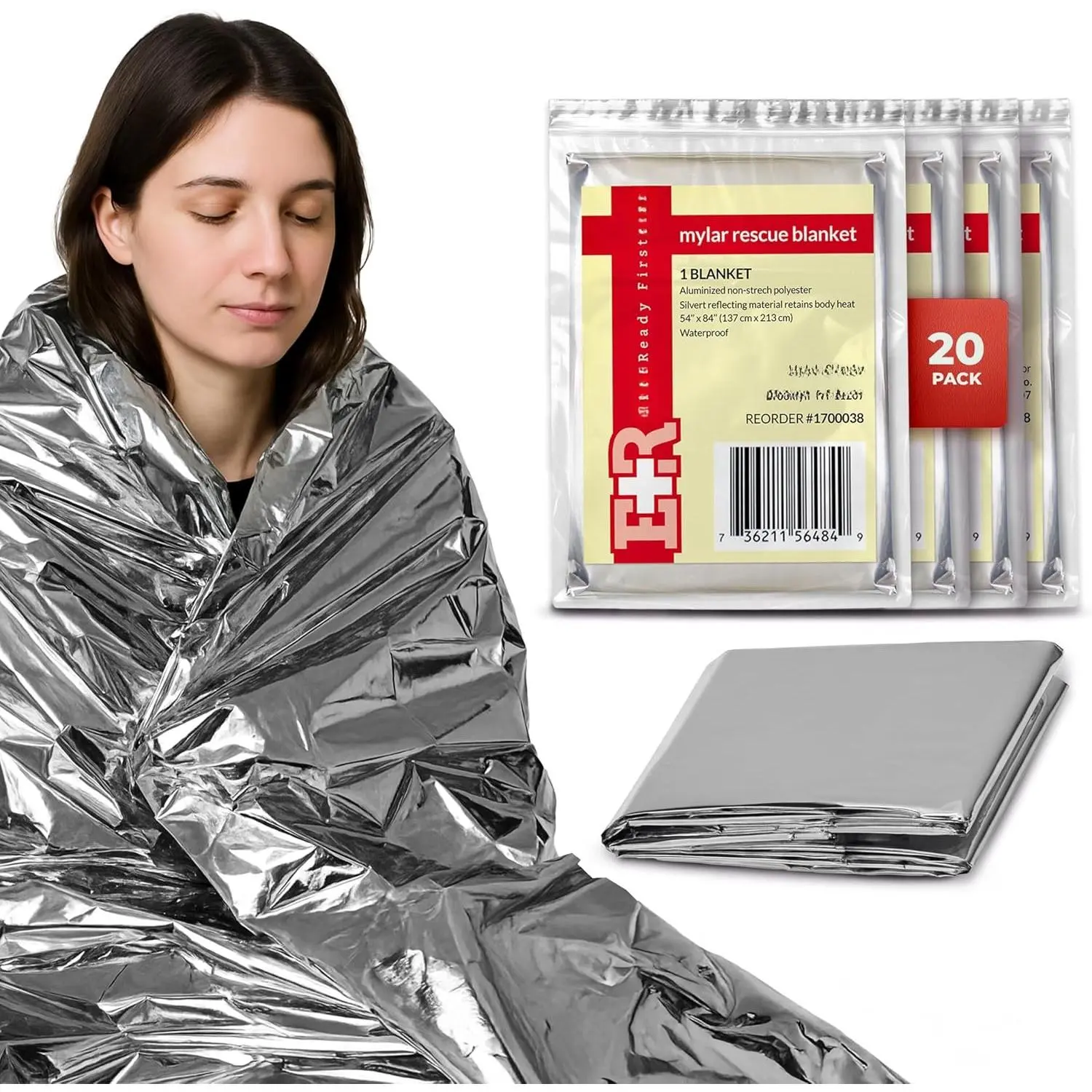 Mylar Rescue Blanket, Large  Thermal Sheet for  and , 54" x 84" - 20 Count