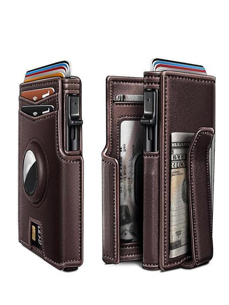 Men's Small Wallet Metal Automatic Card Holder ID Case Rfid Anti-Theft Credit Card Clip Airtag Compatible Lost Prevention Purse