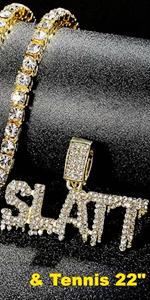 14k Gold Silver Plated Hip Ho Rapper Pendant Chain Necklace for Men-Iced Out Diamond King Pendant with 22 Inch Rope Tennis Chains