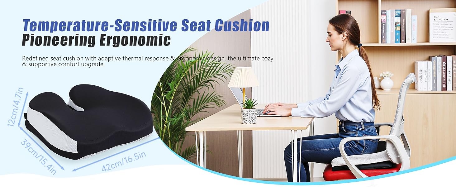 Seat for Office Chairs Wheelchair Cushion for Long Sitting Back Pain,Seat Car Computer Desk Chair Cushion,Coccyx Cushion for Tailbone Pain Relief Cushion Office Chair Black