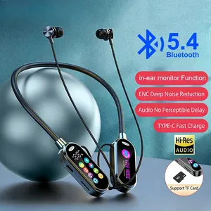 Bluetooth 5.4 Earphones Neckband Headphones Color Screen Wireless Headsets Noise Reduction Earbuds Earphone Monitor   ear monitor headphone