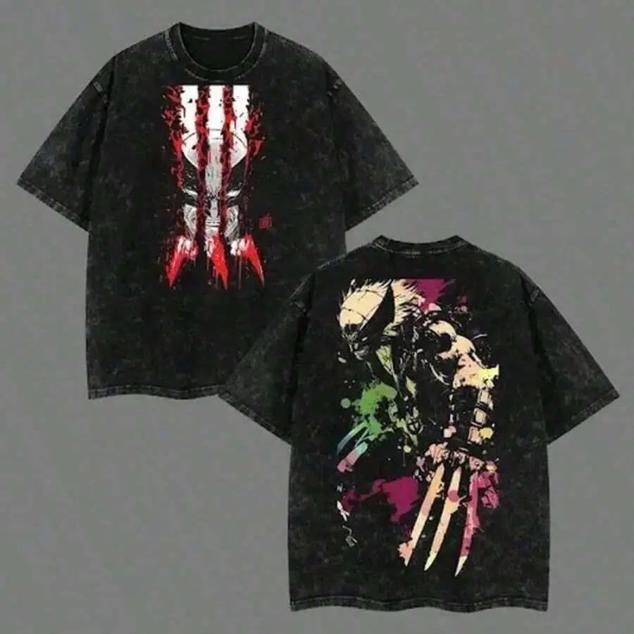 Mens Clothes;Summer TopsX-Menn The Wolverinee Logan - MCU Edition Double Printed Oversize Lightweight Acid Washed Tee Movie TV Series Vintage Graphic Design Top Cotton Movie Superheroes Streetwear T-Shirt Clothes Menswear Womenswear.Summer Fits For Wome