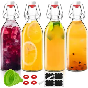 4 Pack Swing Top Glass Bottles 32 oz,Flip Top Glass Bottles 32 oz with Airtight Lids for Home Brewing,Kombucha,Kefir,Vanilla Extract,Beer,Oil,Vinegar,Homemade Juices,Soda,Beverages,2nd Fermentation