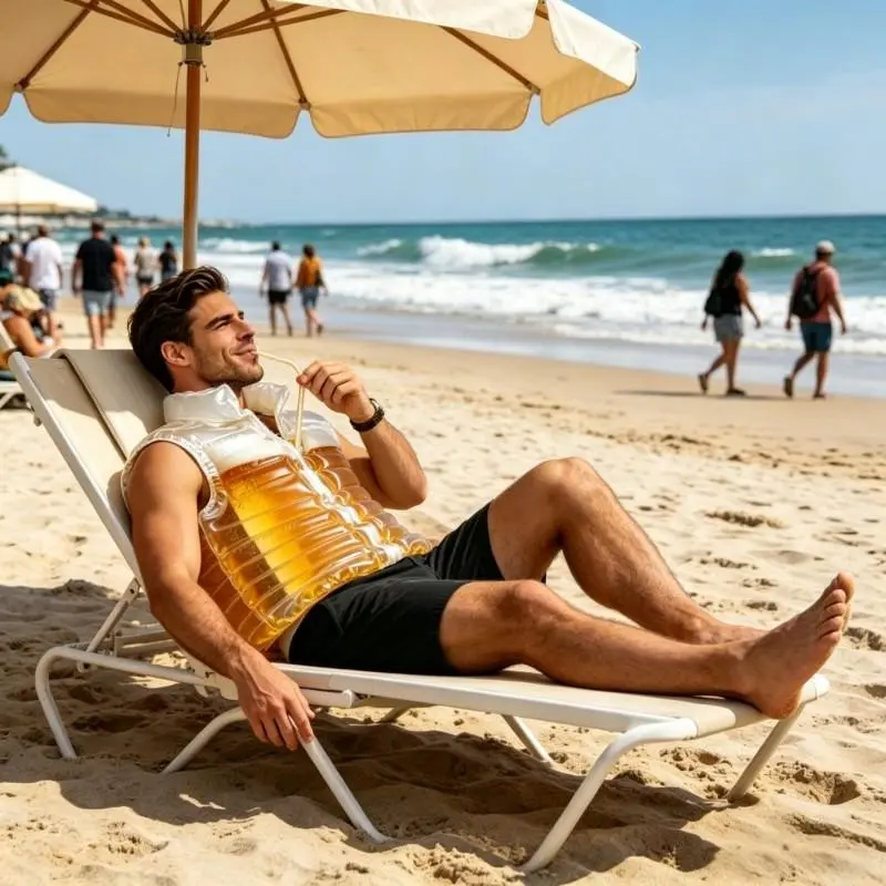 Transparent Fillable Beer Vest Jacket with Straw, Fun Costume for Beer Festival Parties, Birthday Events, and Activities