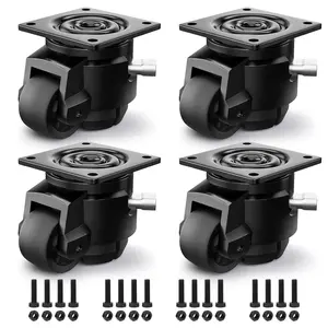 4 Pack Adjustable Heavy Duty Leveling Casters, Swivel Plate Industrial Retractable Caster Wheels for Workbench Machine Equipment Shelves, 2200 Lbs Capacity Black
