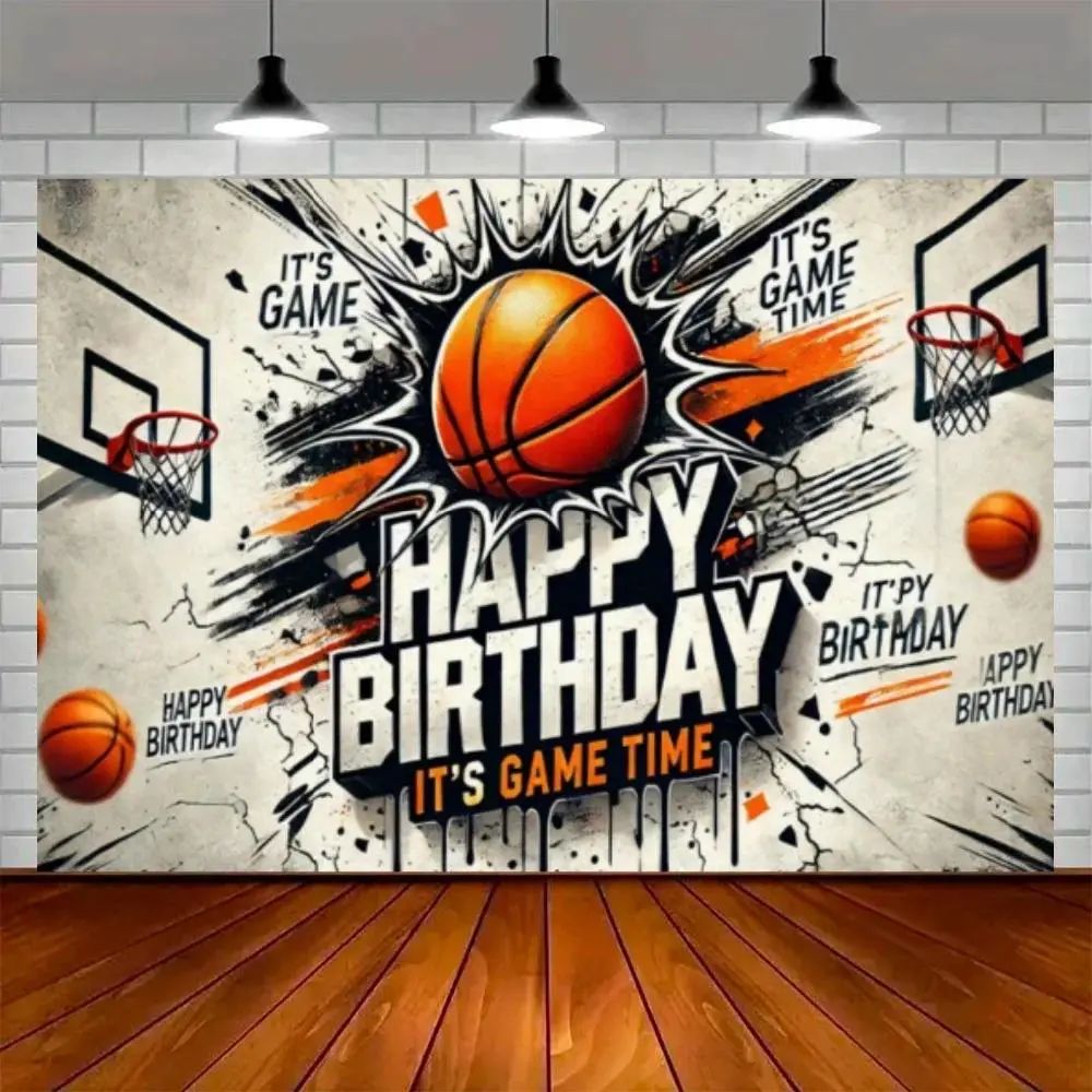 Basketball Game Court Theme Polyester Tapestry - Home Decor Wall Hanging, Formal Decoration for Boys' Birthday Party, Baby Shower, Thanksgiving, Independence Day Photography Backdrop Gift